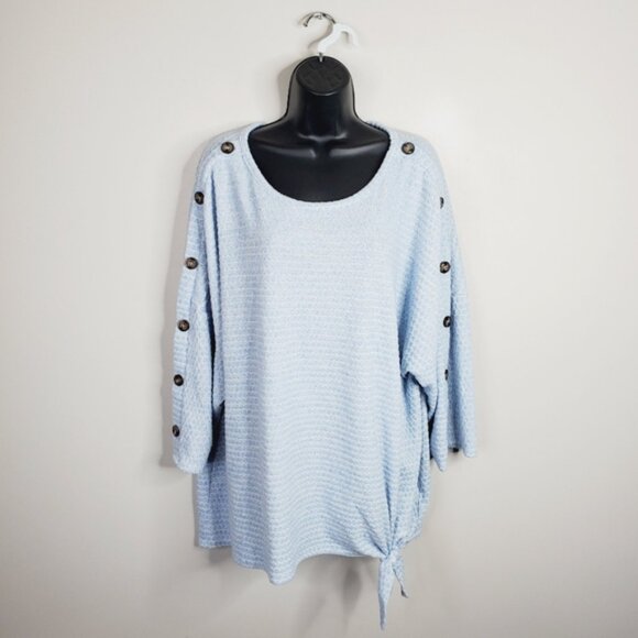 New York Laundry Thermal Lagenlook Boho Button Tie Lounge Top 3X - Picture 2 of 8